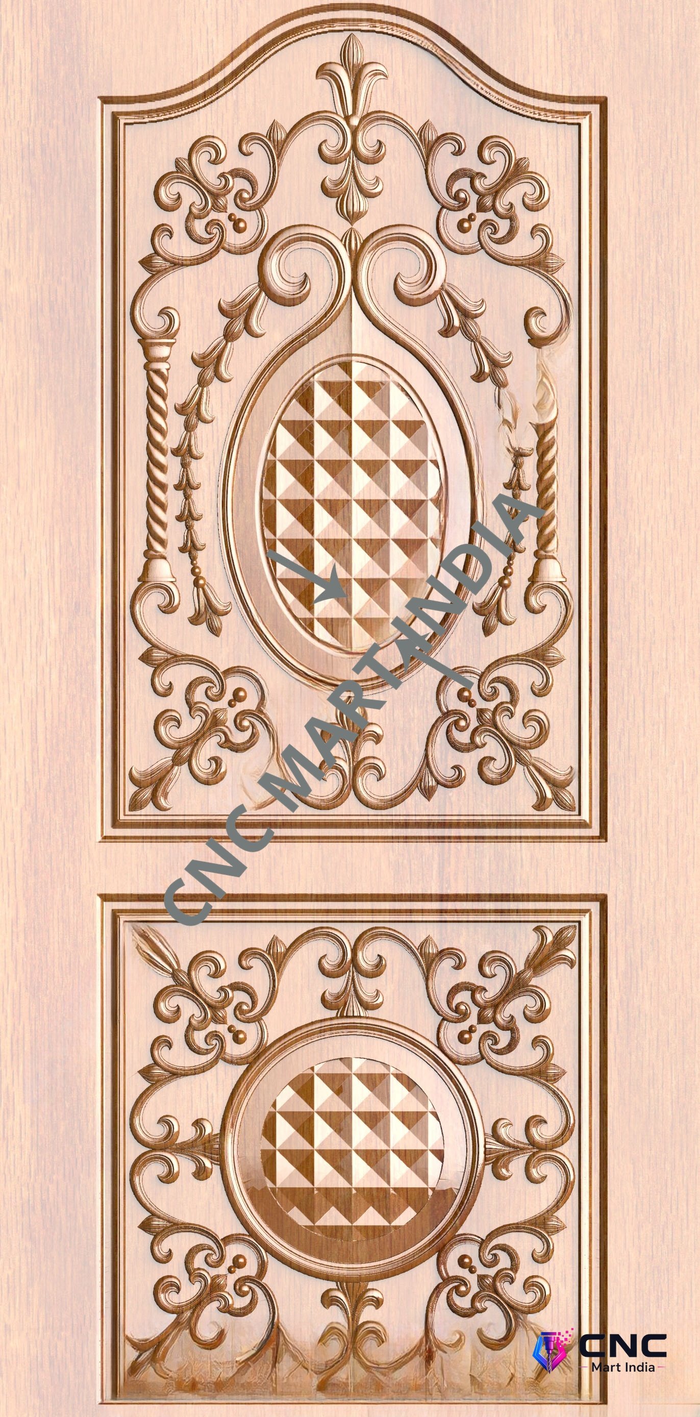 Arch - ARCH-38 Classic Ornamental Floral Relief Carved Wooden Door 3D Model